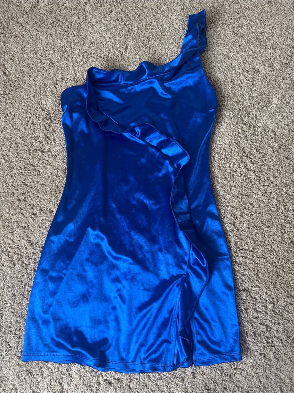 Lucy in the Sky One-Shoulder Satin Dress in Bright Blue